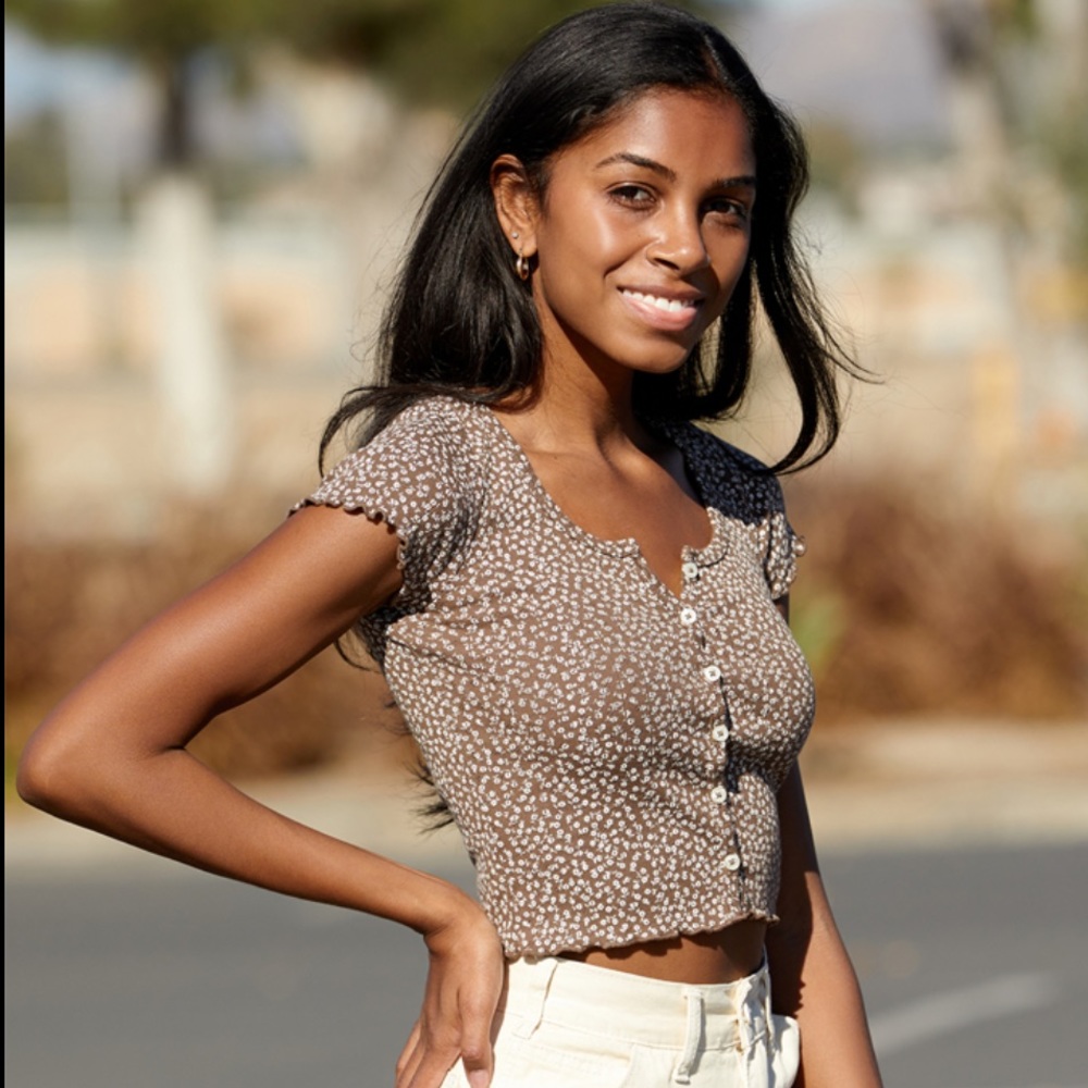 John Galt PacSun Brown Ruffle Zelly Top